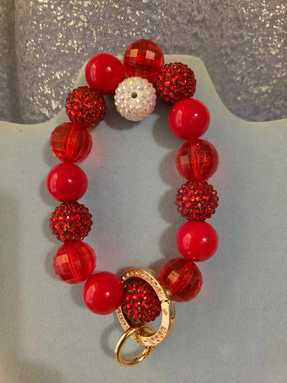 Handmade Red Beaded Keychain Wristlet